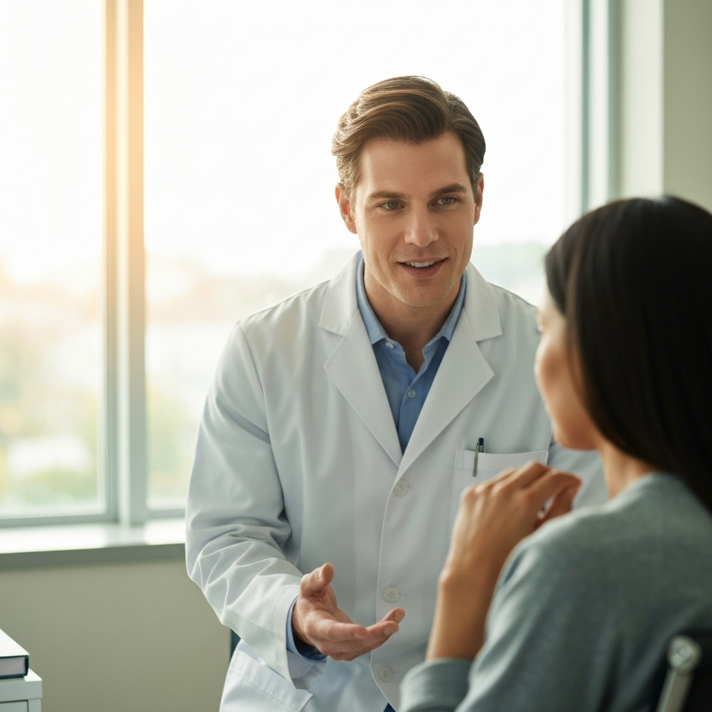 Healthcare consultation with medical professional discussing treatment options